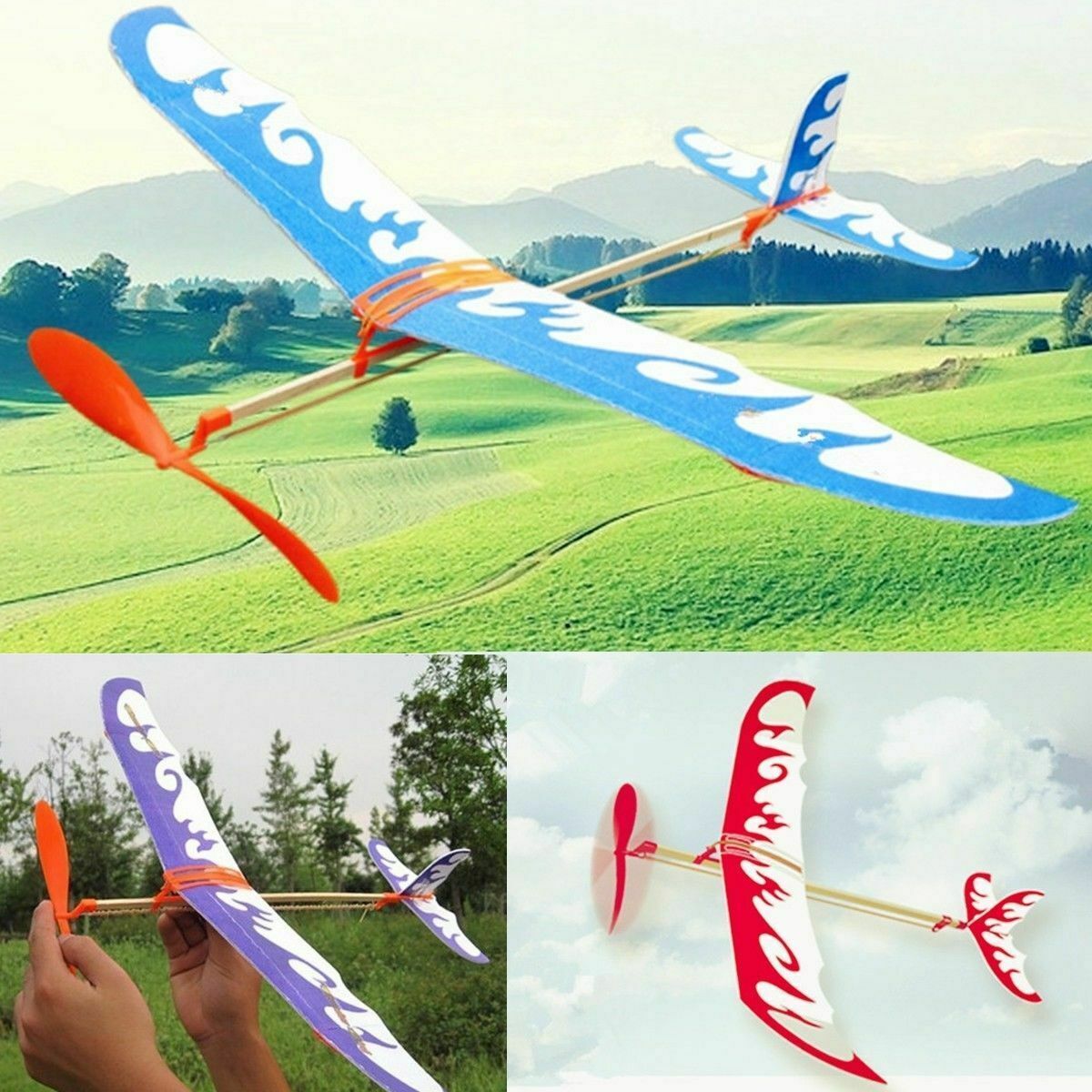 Airplane Toys DIY Throwing Foam Plane Aeroplane Toys Gift with Rubber Band