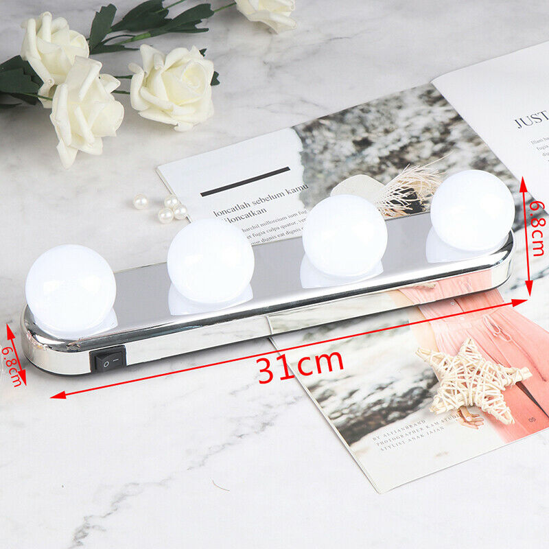 LED Vanity Mirror Lights Make Up Light 4 LED Bulbs Portable Cosmetic MirrorBDAU