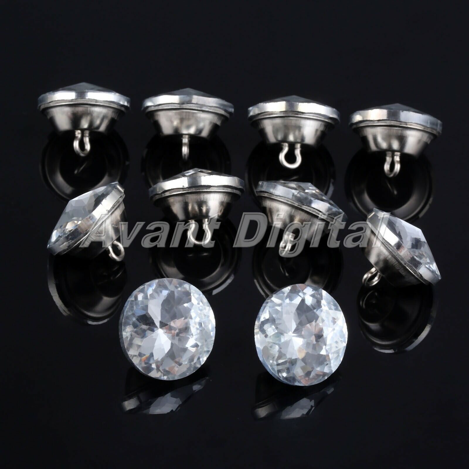 10Pcs 0.87" Diamond Crystal Clear Upholstery Buttons Home Makeovers Sofa Decor