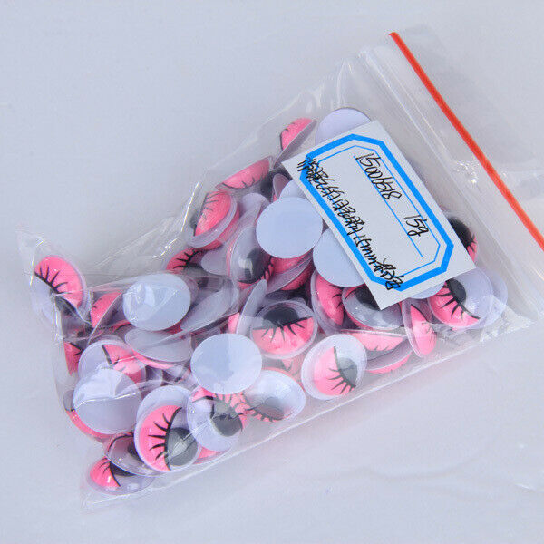 Plastic Movable Wiggly Eyes With Eyelash Pink 15mm