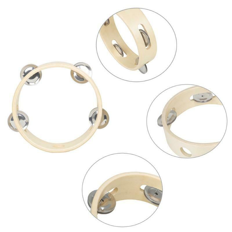 Kids 6" Hand Held Wood Headless Tambourine Bell with Metal Single Row and Wood