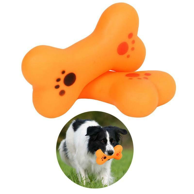 Dog Chew Toys Squeak Bones Paws Print Non-Toxic Plastic for Puppy Clean Teeth