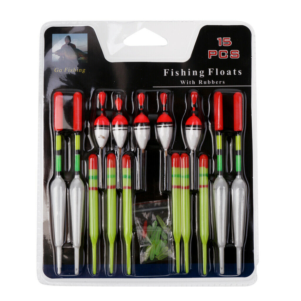 Set of 15 Plastic Fishing Floats Slip Drift Tube Indicator Assorted Sizes