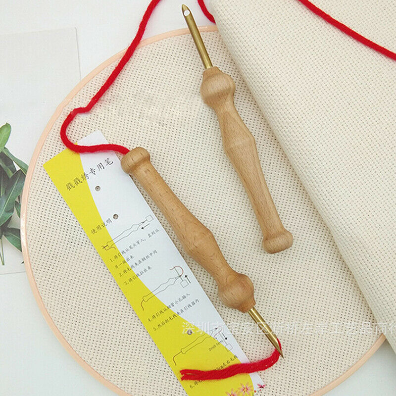 Durable Knitting Embroidery Pen Punch Needle Threader Set DIY Wood Handle.l8