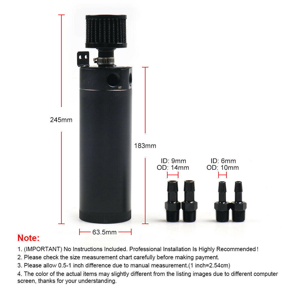 3/8" NPT Billet Aluminum Baffled 2-Port Oil Catch Can Tank with Breather Filter
