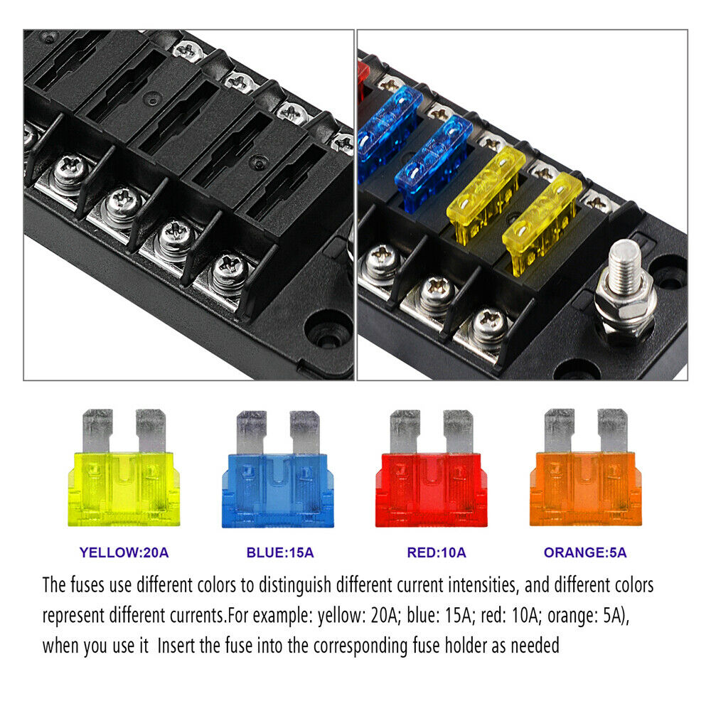 6 Circuit Fuse Block W/Negative Bus 6-Way Fuse Box with Ground Protection Cover