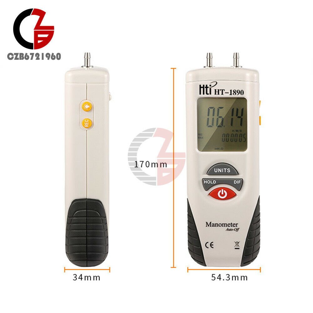 Hti HT-1890 Digital Manometer,Dual Port Air Pressure Gauge HVAC Gas Teste Meter