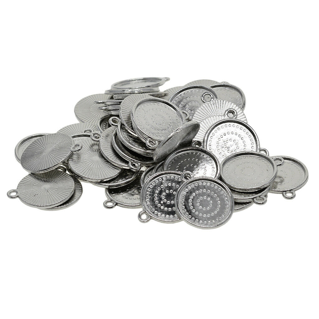 50x 18mm Round Pendant Blank Cabochon Base Setting Trays DIY
