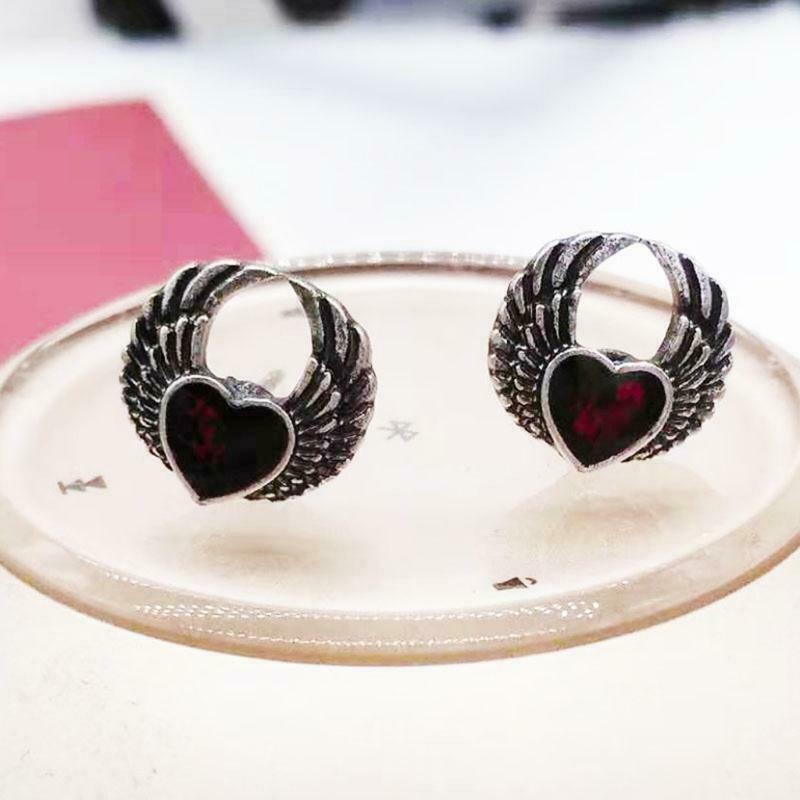 Retro Red Heart Wing Stud Earrings Gothic Red Blood Heart Earrings for Women