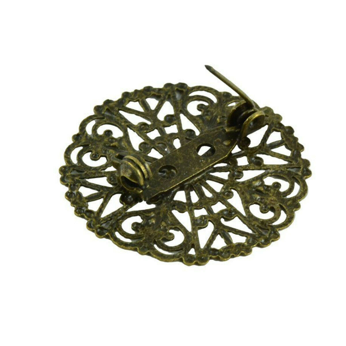 10pcs Retro Filigree Flower Blank Brooch Base Round Pins Back Brooches Settings