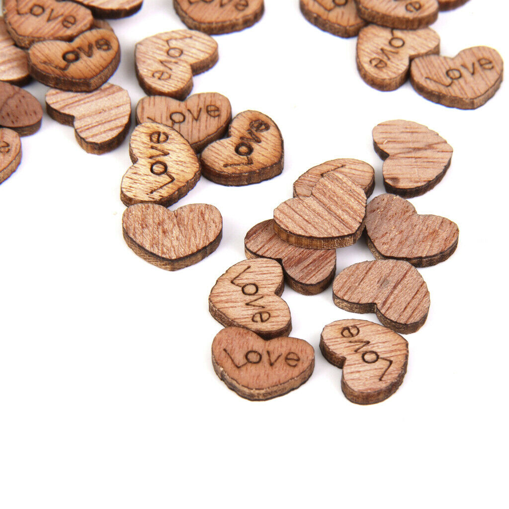 200x Rustic Wooden Hearts Pieces Wedding Embellishments Scrapbooking Craft