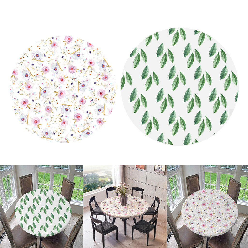 2x Non-Slip Vinyl Tablecloth Round Table Cover Cloth Home Decor 48'' 60''