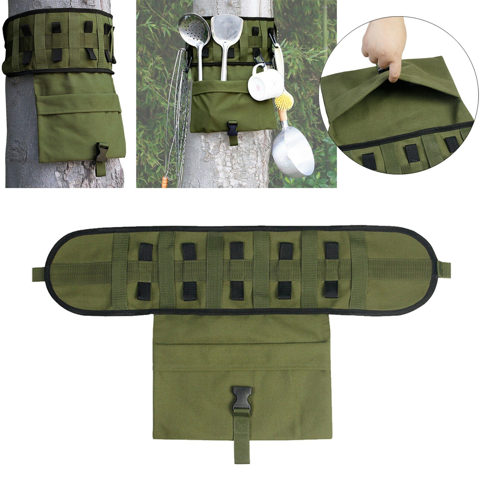 Outdoor Camping Picnic Tablewares Tree Storage Bag Canvas Fabric Organizer