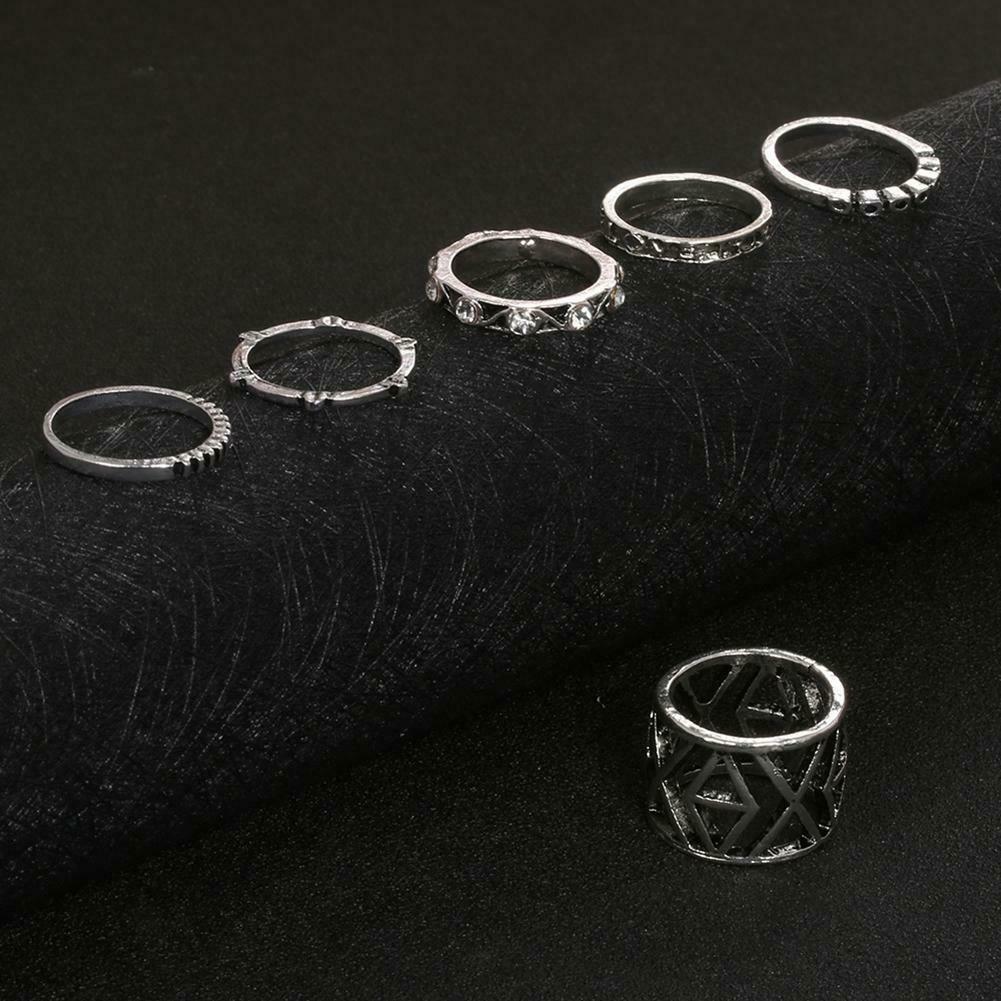 6pcs Punk Style Fashion Ring Arrow Hollow Knuckle Ring Unisex Retro Jewelry @