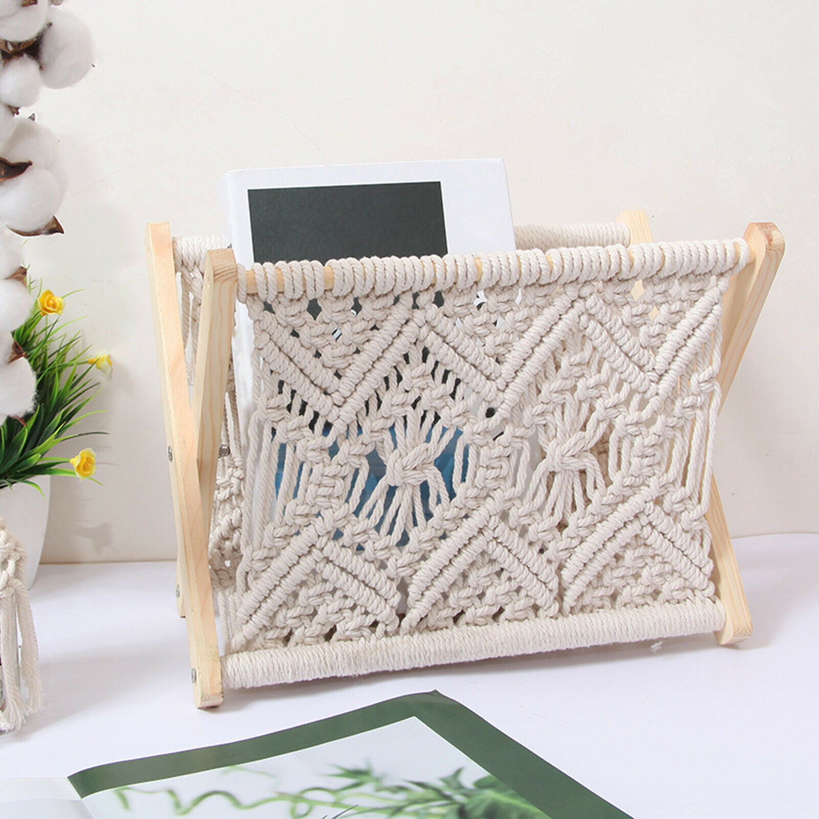 Macrame Magazine Rack DIY Assemble Storage Holder Home Organizer Desk Decors