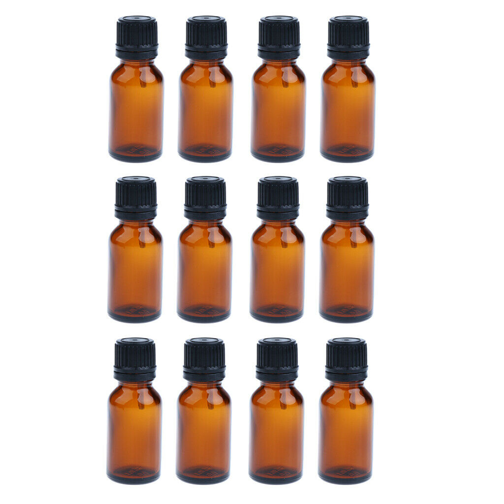 2X 12 Pieces Glass Essential Oil Refillable Brown Amber Bottles for Travel 15ML