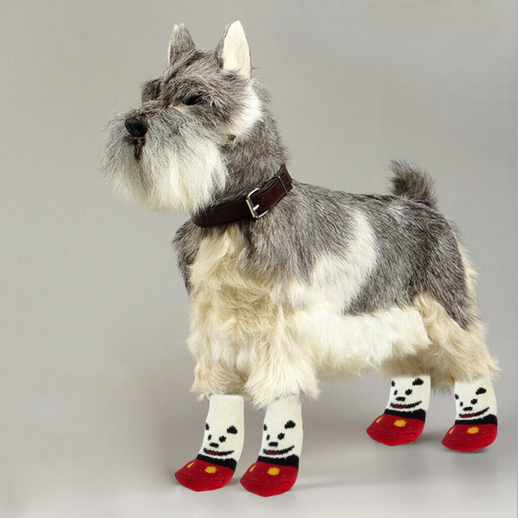 4 Pieces Smile Bear Pattern Anti-Slip Dog Socks Traction Control for Indoor