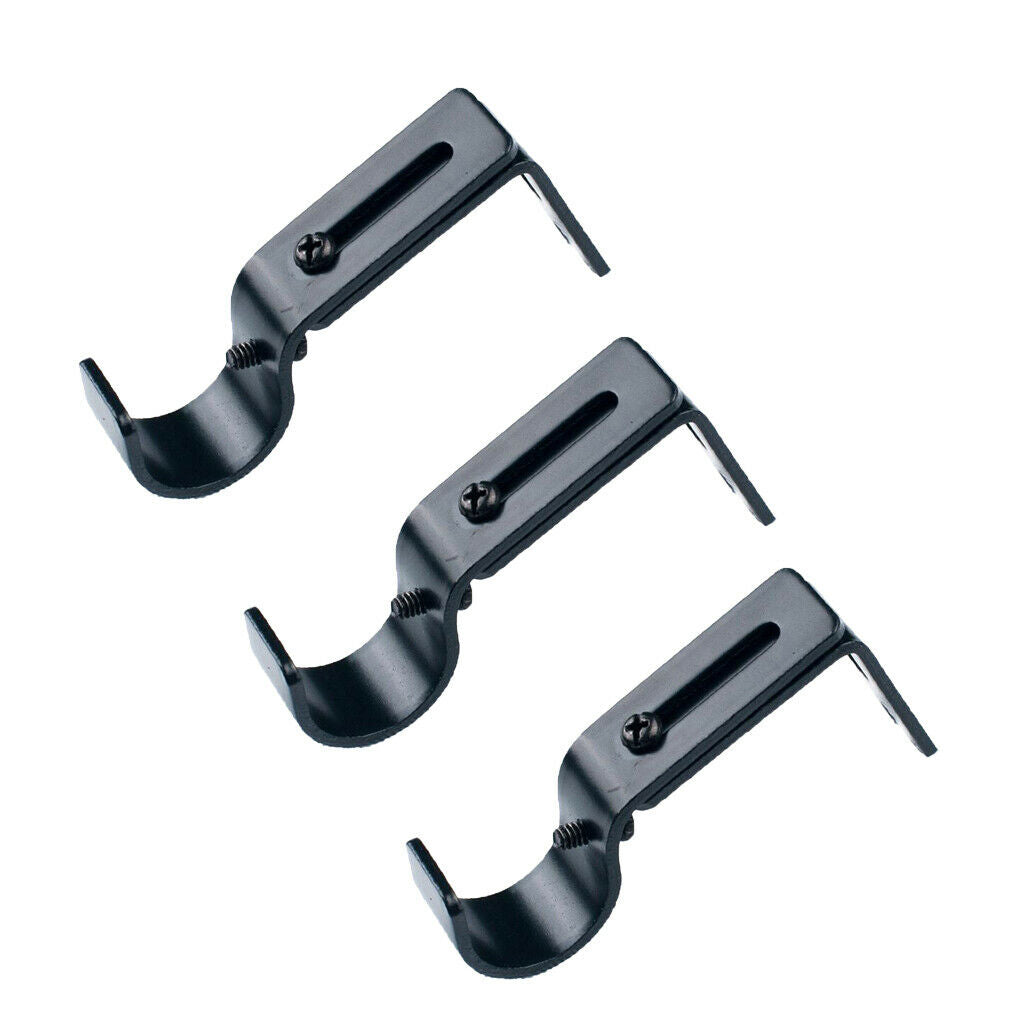 2 Set 6Pcs Adjustable Curtain Rod Bracket Holder for 25mm Rod~Black