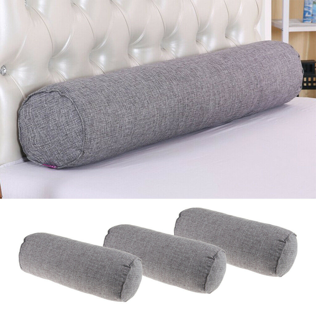 3Pc Car Bed Neck Back Foot Pillow Cervical Round Roll Office Chair Bolster Gray