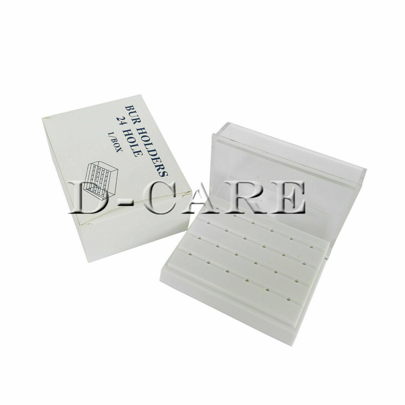 24Hole White Dental Burs Drill Holder Stand Block Disinfection Case Plastic 5pcs