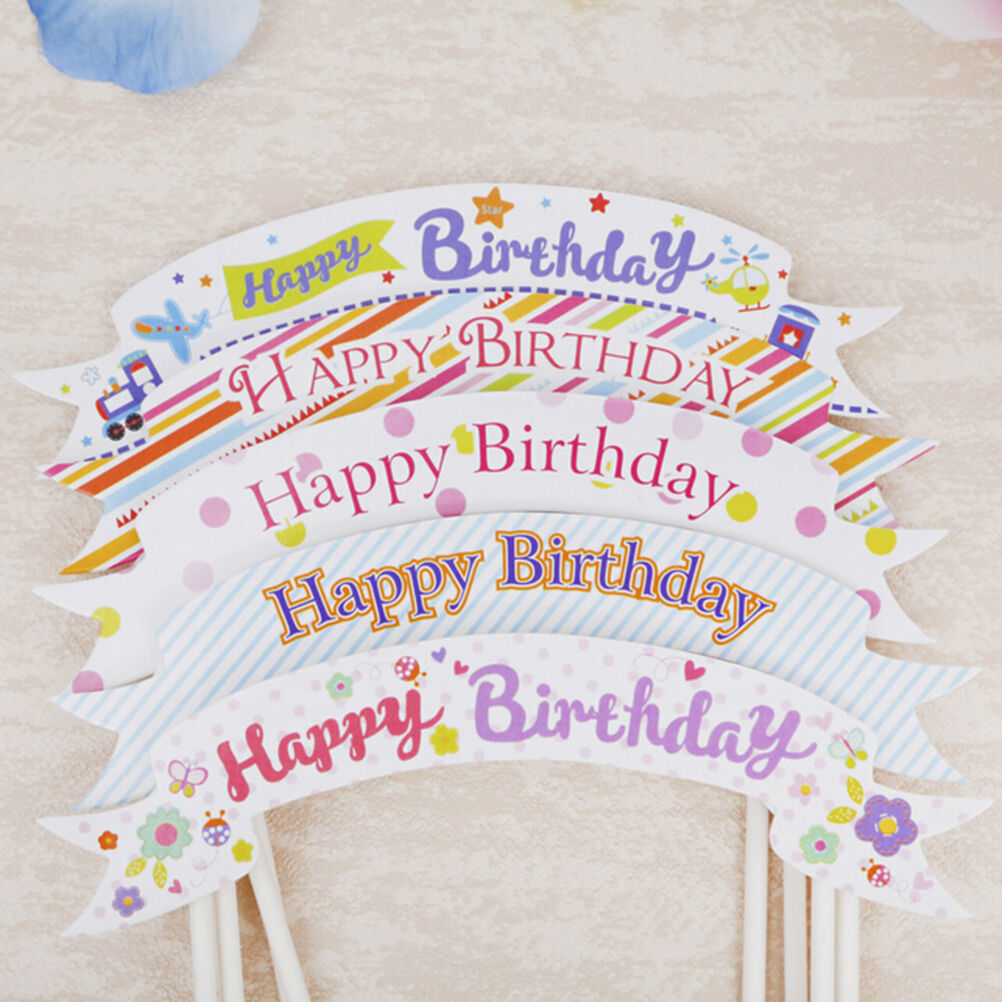 Happy Birthday Cake Cupcake Bunting Banner Flag Food Topper Party Picks BDAU