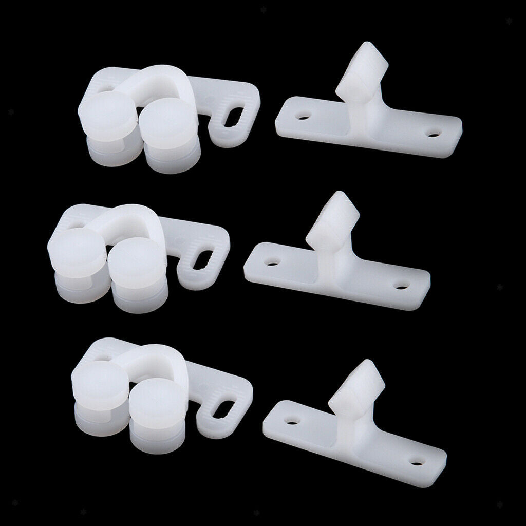 3x White ABS Double Ball Catch for Cabinet Doors Cupboard Door Roller Latch