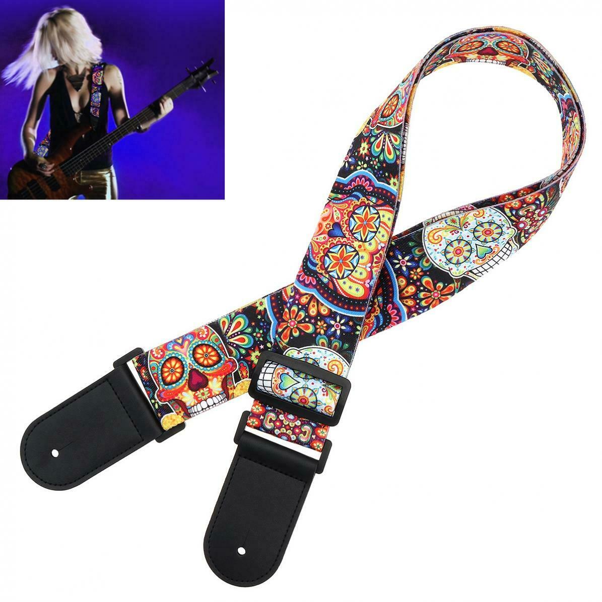 Florescent Pattern Printing Durable Guitar Strap with PU Leather Ends 5cm Wide