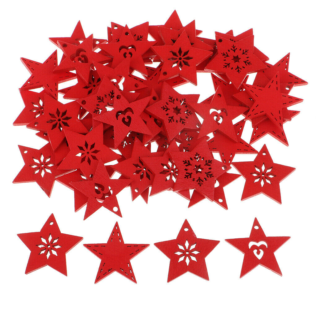 150Pcs Wood Star Shapes Snowflake Wooden Pieces Embellishment Christmas Decors