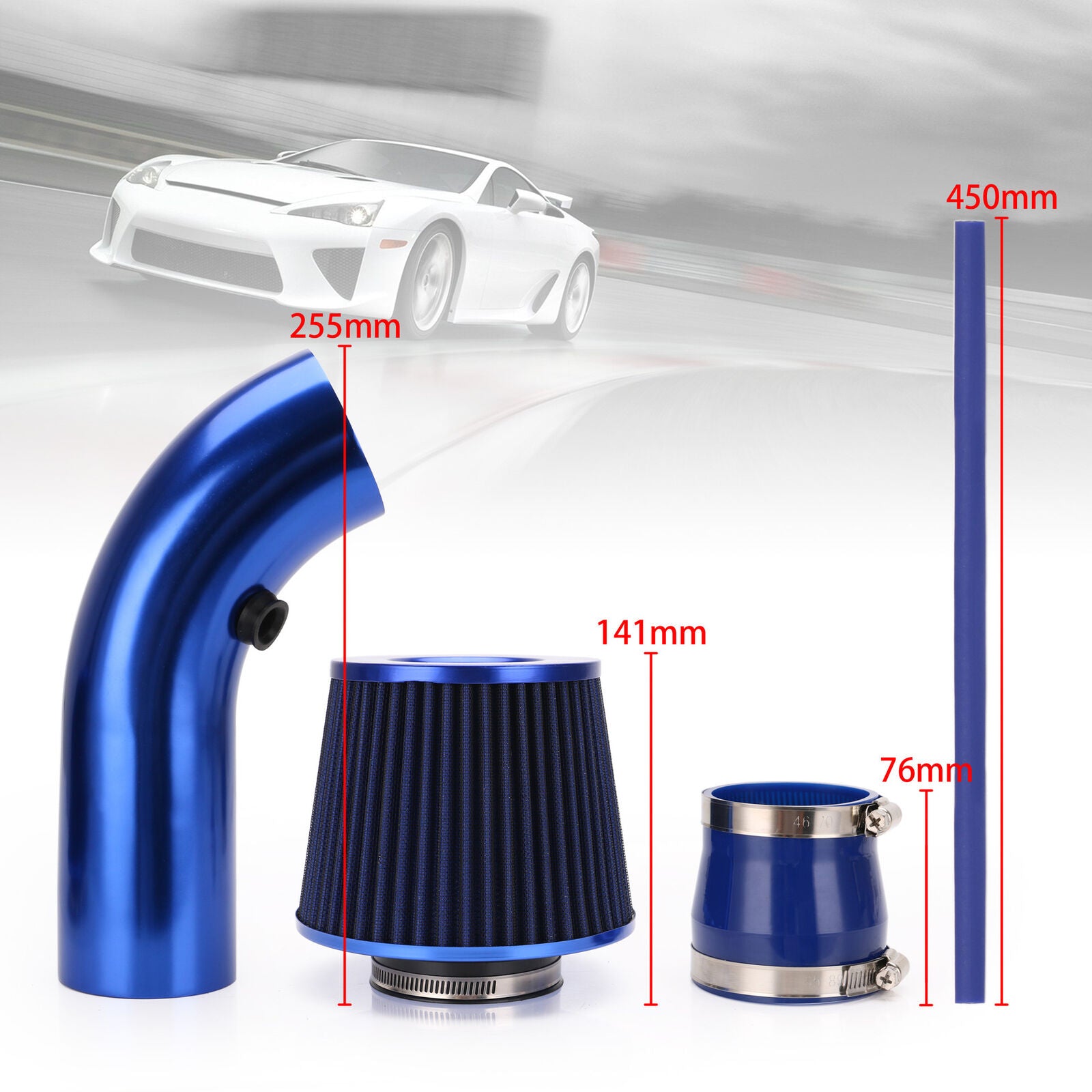 3" 76mm Car Cold Air Intake System Turbo Induction Pipe Tube Kit with Air Filter