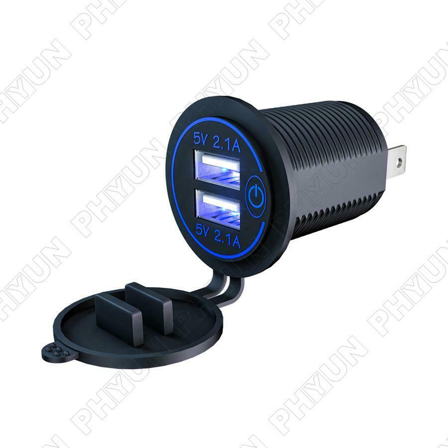 12V-24V 4.2A Car Dual USB Fast Charger w/ Wire & Terminal Motorcycle Universal
