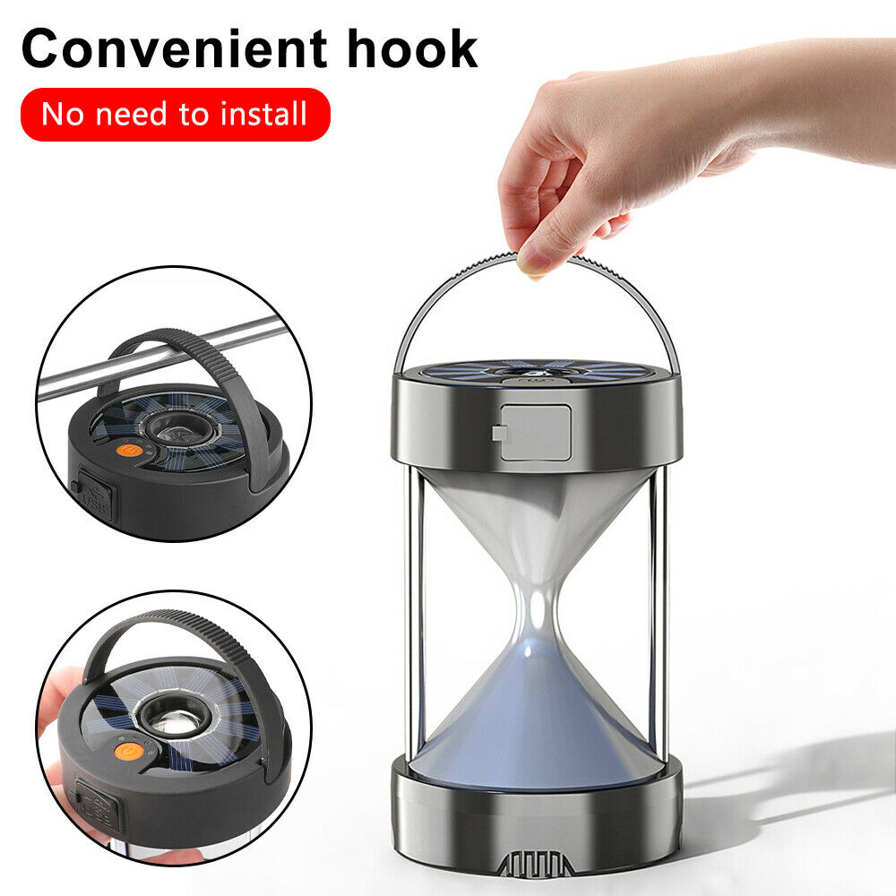 USB Solar Charging LED Camping Light Hourglass Tent Lamp Outdoor Waterproof