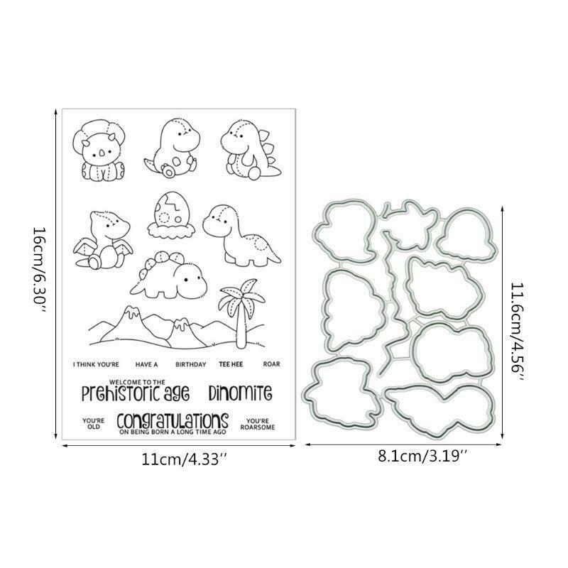 Cute Dinosaur Cutting Dies Clear Stamp for DIY Scrapbooking Paper Card Embossing