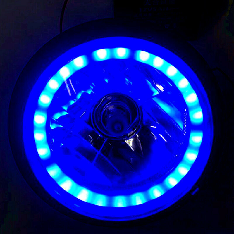 Motorcycle Sports High/Low Beam Retro Cafe Racer Blue Cirle Lights Headlight XL