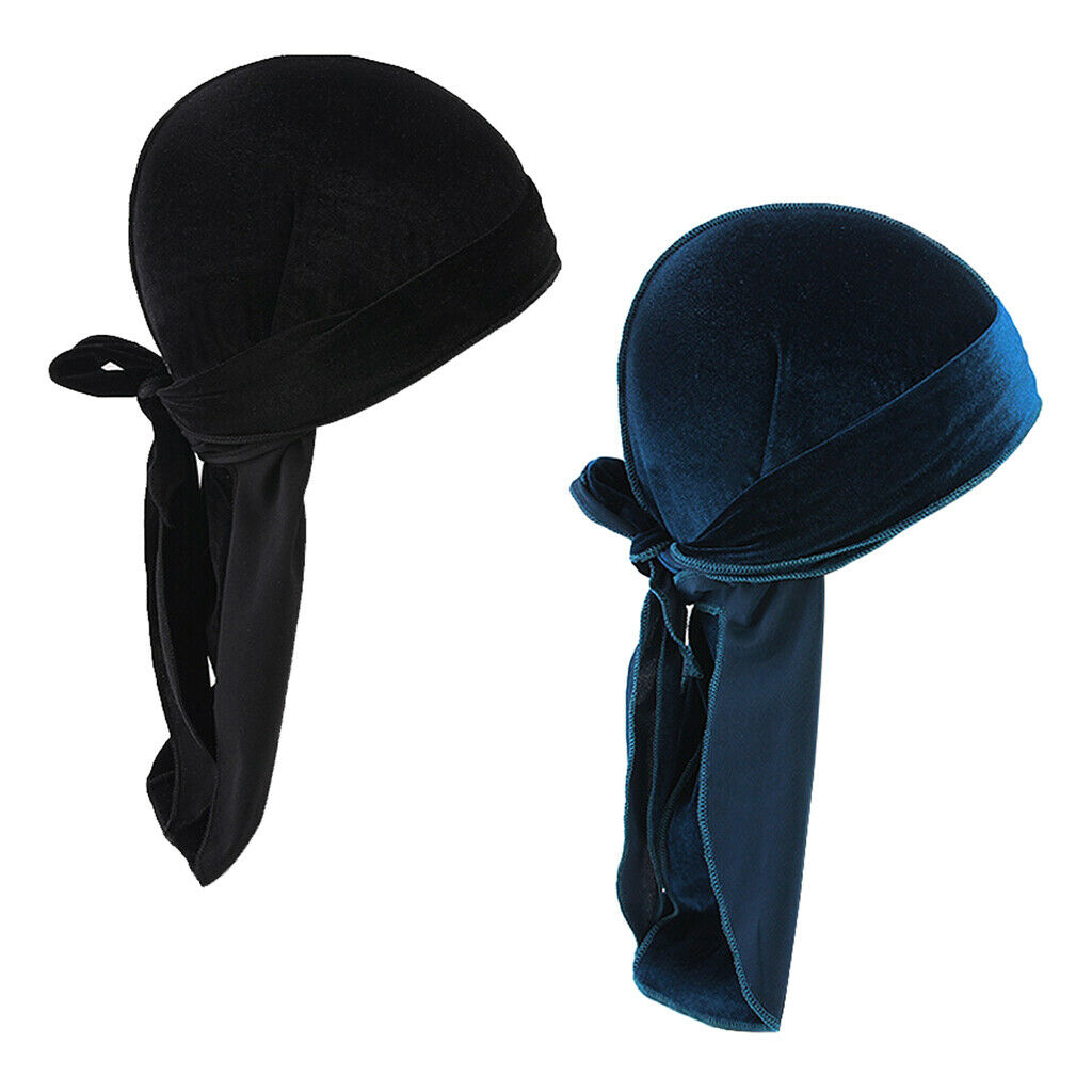 2 Pieces Mens Velvet Bandana Hat Long Tail Muslim Headwear Beanie Chemo Hats