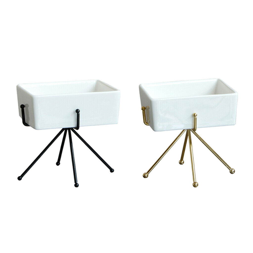 Storage Box Ceramic Makeup Jewelry Sewing Organizer Bin with Golden Rack
