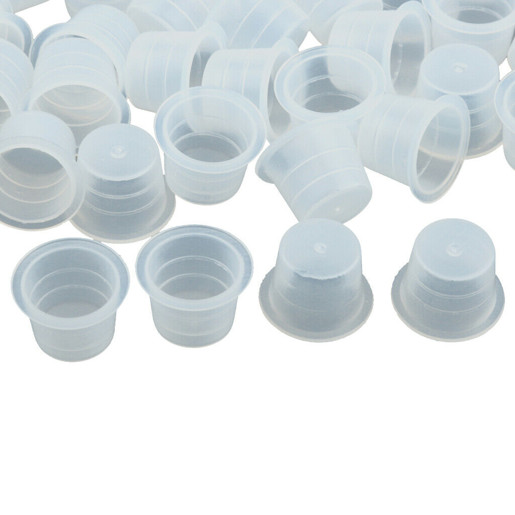100Pcs Plastic Disposable Tattoo Ink Pigment Holder Cups Caps Supplies Clear