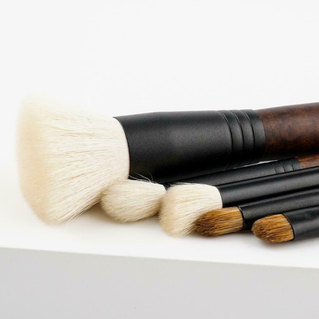 5 Pieces Premium Makeup Brush Blush Foundation Eyeshadow Lip Tool Wooden Box