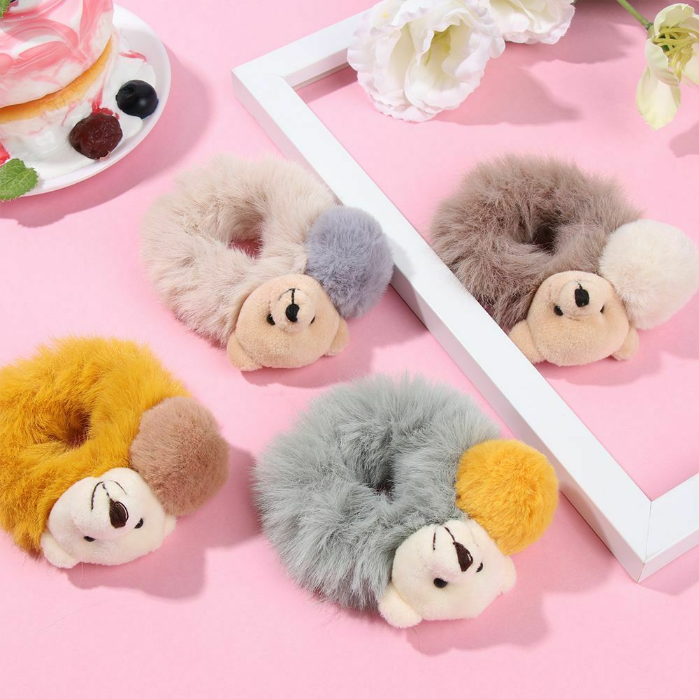 Cartoon Scrunchies Plush HairRope Hairball HairBands Hair Tie Bear Rubber Bands