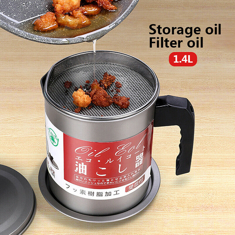 1.4L Stainless Steel Lard Tank Oil Filter Pot Oil Separator Storage Tank BotBDA