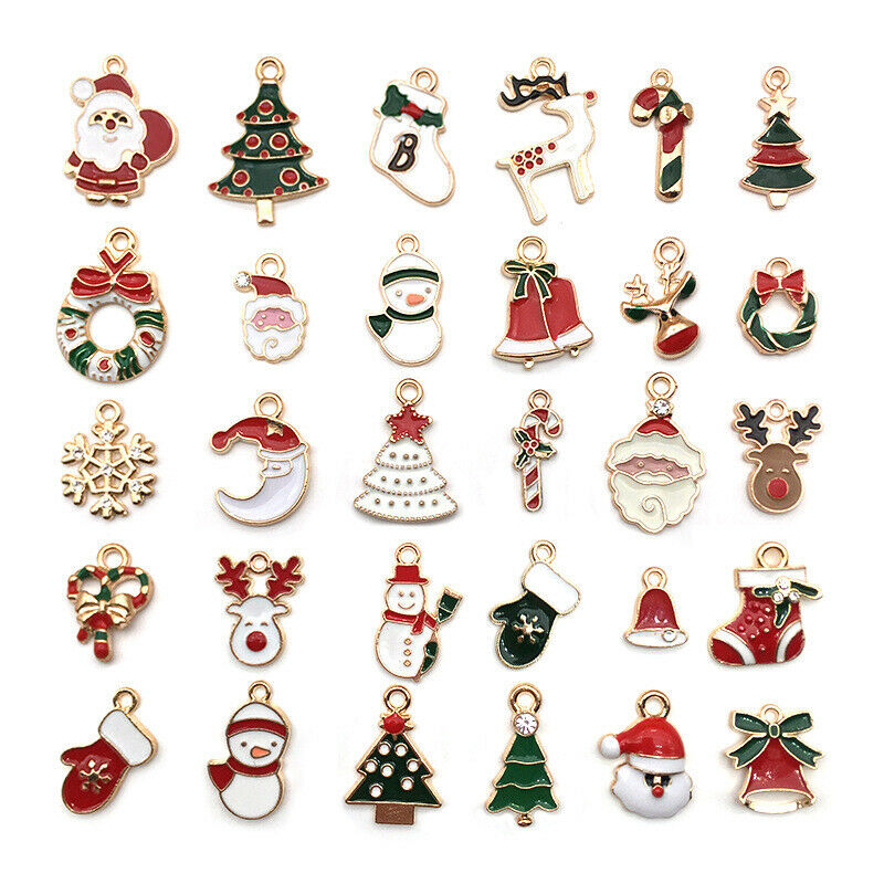 30Pcs/Set Mixed Christmas Style Enamel Charms PendantDIY Jewelry Findings Cra Rf