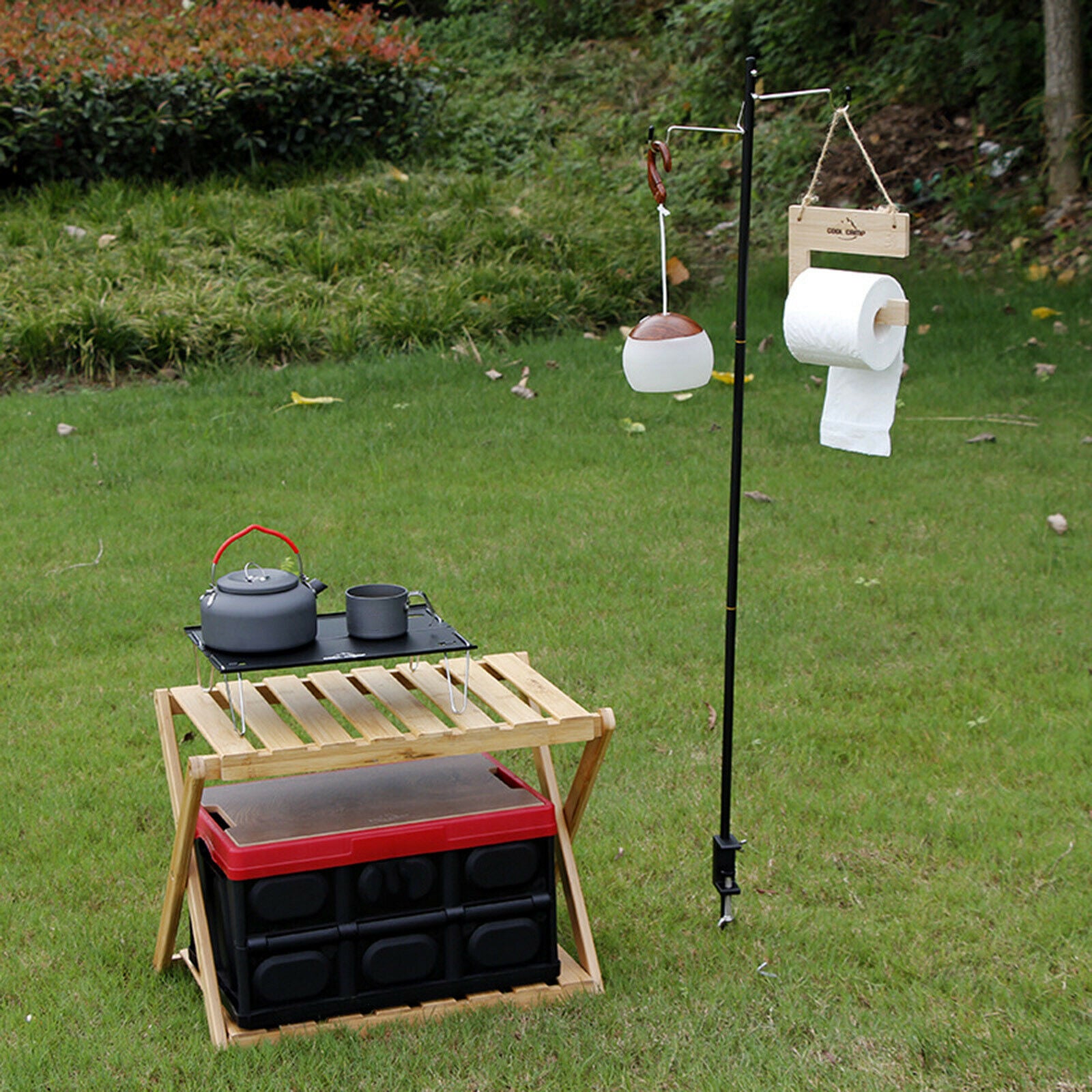 Hanging Tissue Paper Roll Holder Stand w/Storage Bag for Camping Outdoor