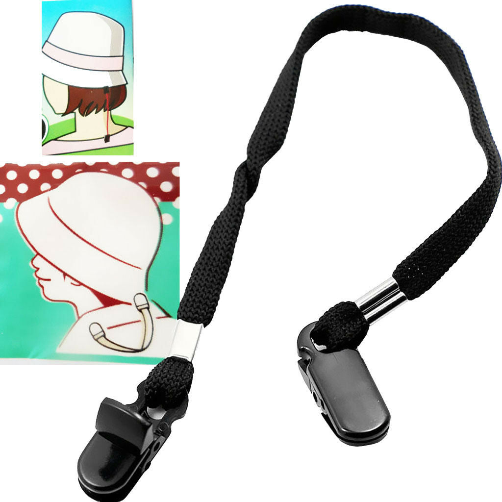 Portable Outdoor Hat Scarf Wind Clip Lanyard Ropes Cord Black 9mm