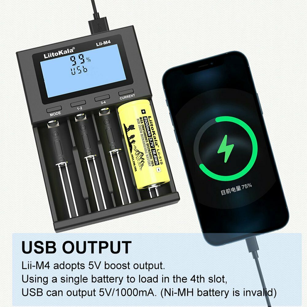 LiitoKala Lii-M4 LCD Display Smart Universal Battery Charger for 18650 AA AAA