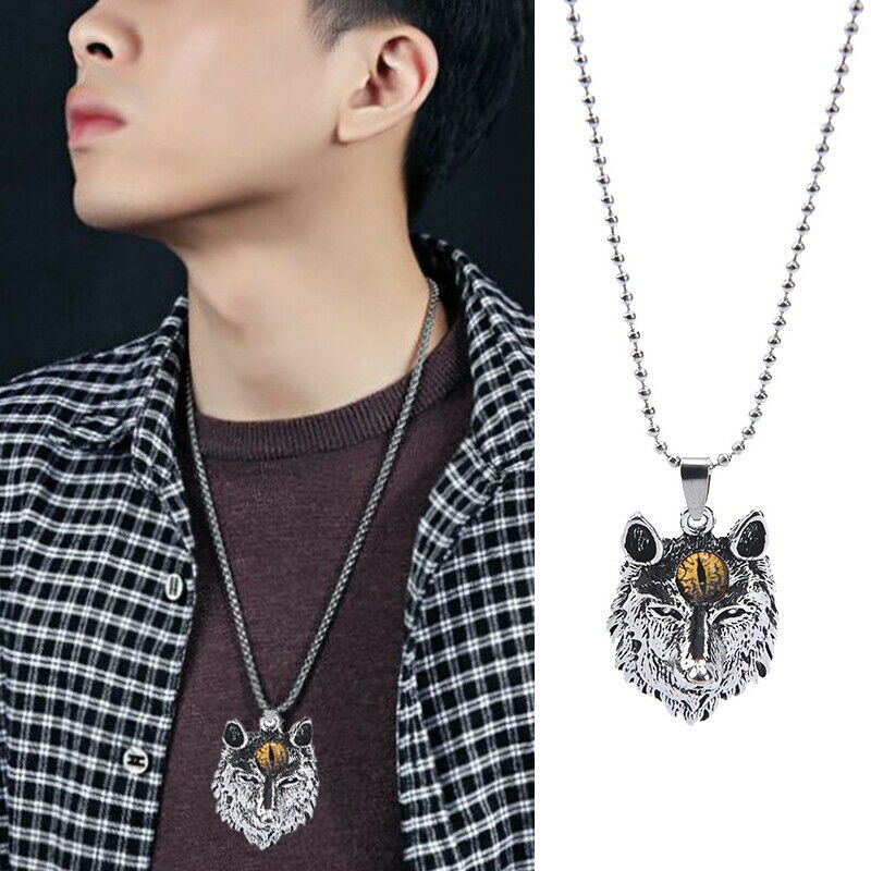 1Pc Mens Evil Eye Tribal Wolf Wolf Head Pendant Necklace Jewelry Gi.l8
