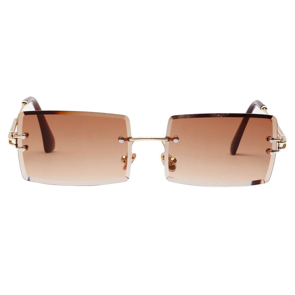 4x Tinted Rectangle Sunglasses Clear Rimless Sun Glasses Eyewear for Women