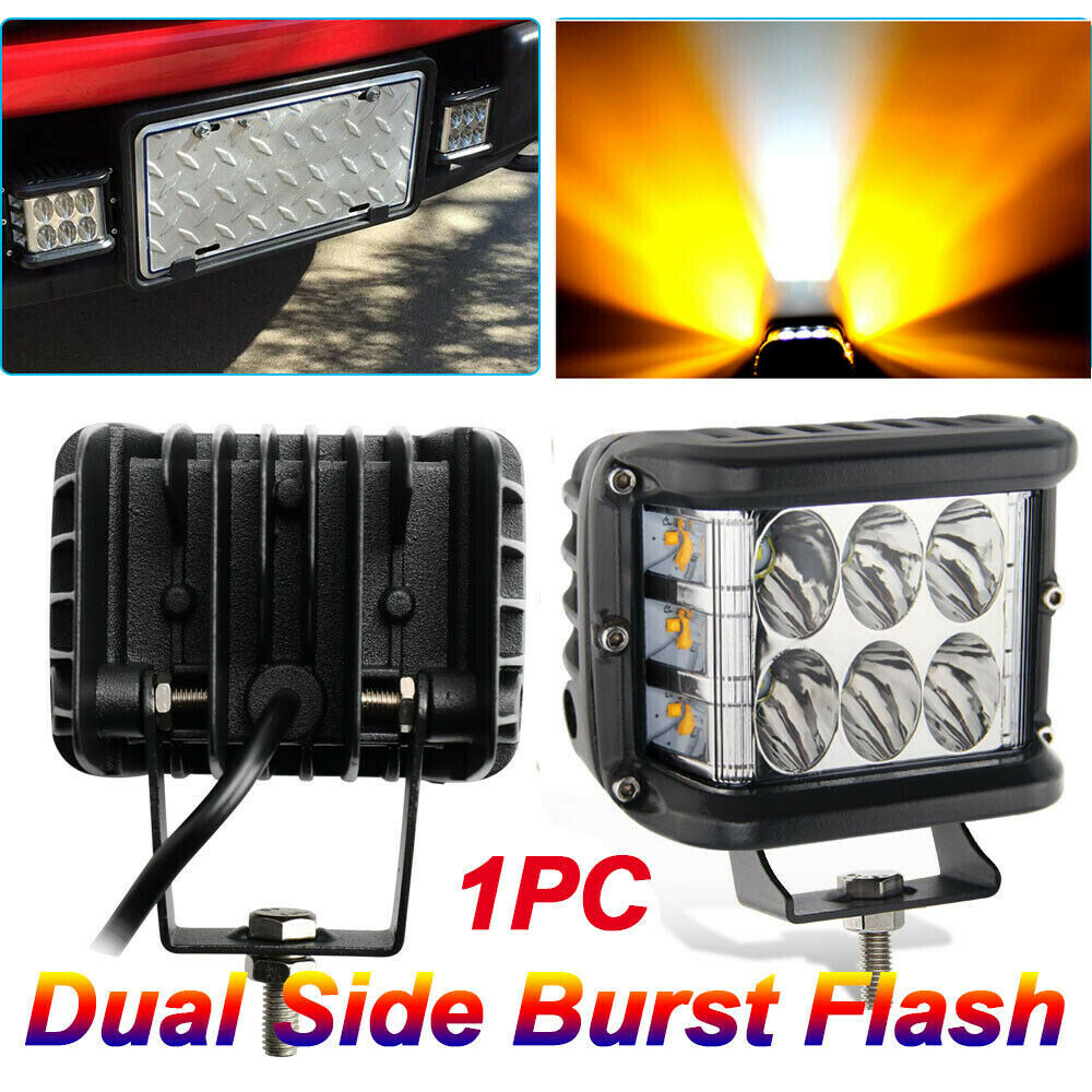 4" LED Work Light Bar Cube Side Shooter Pod White & Amber Strobe Lamp SUV Light