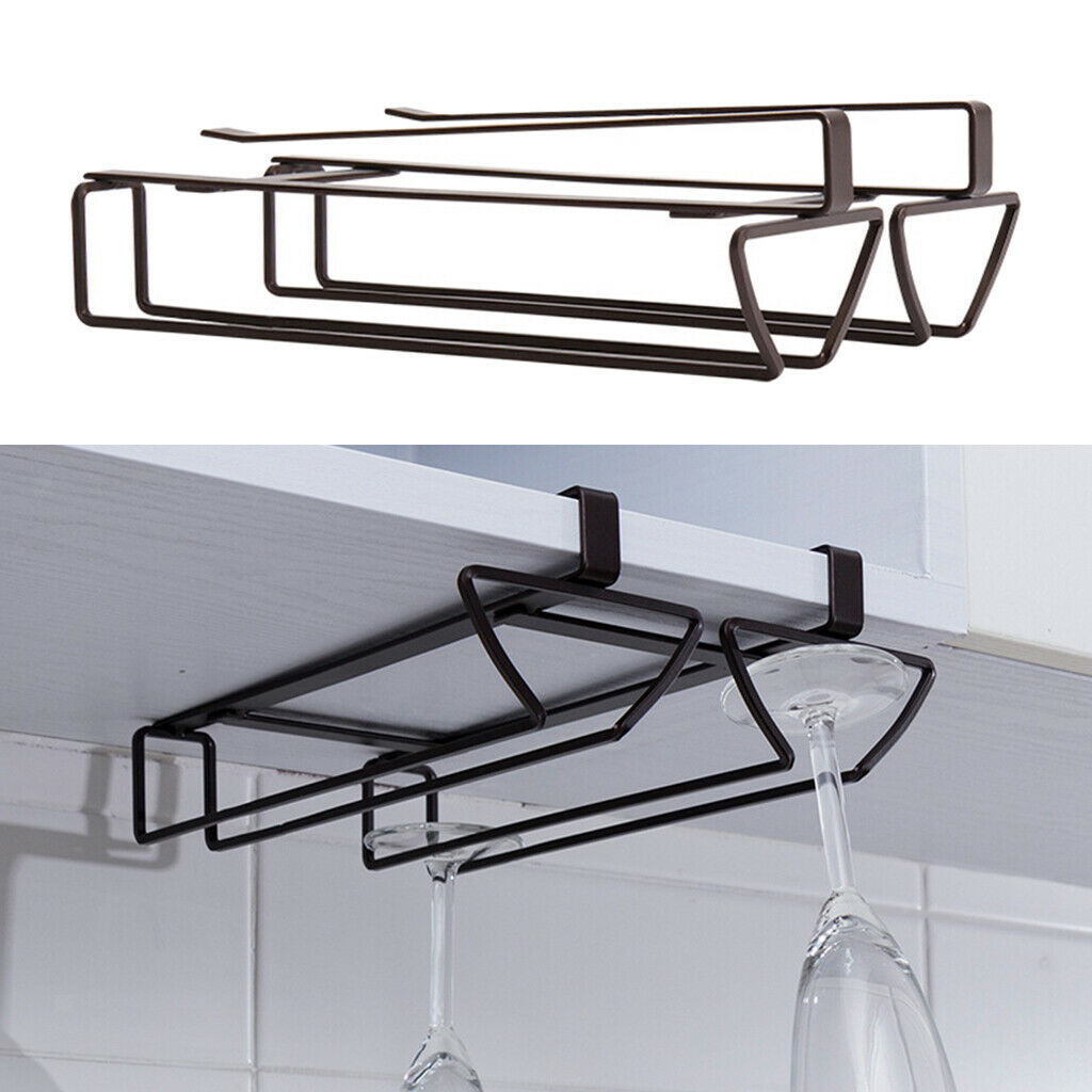 Under Cabinet Row Wine Glass Rack Hanging Cup Home Stemware Hanger Shelf