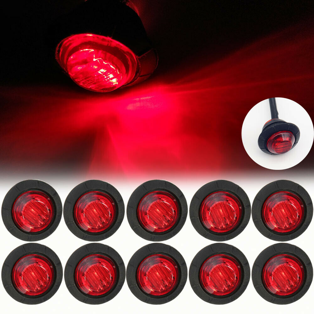 10Pcs 3/4" Round LED Clearence Front Rear Side Marker Indicators Light Truck Car