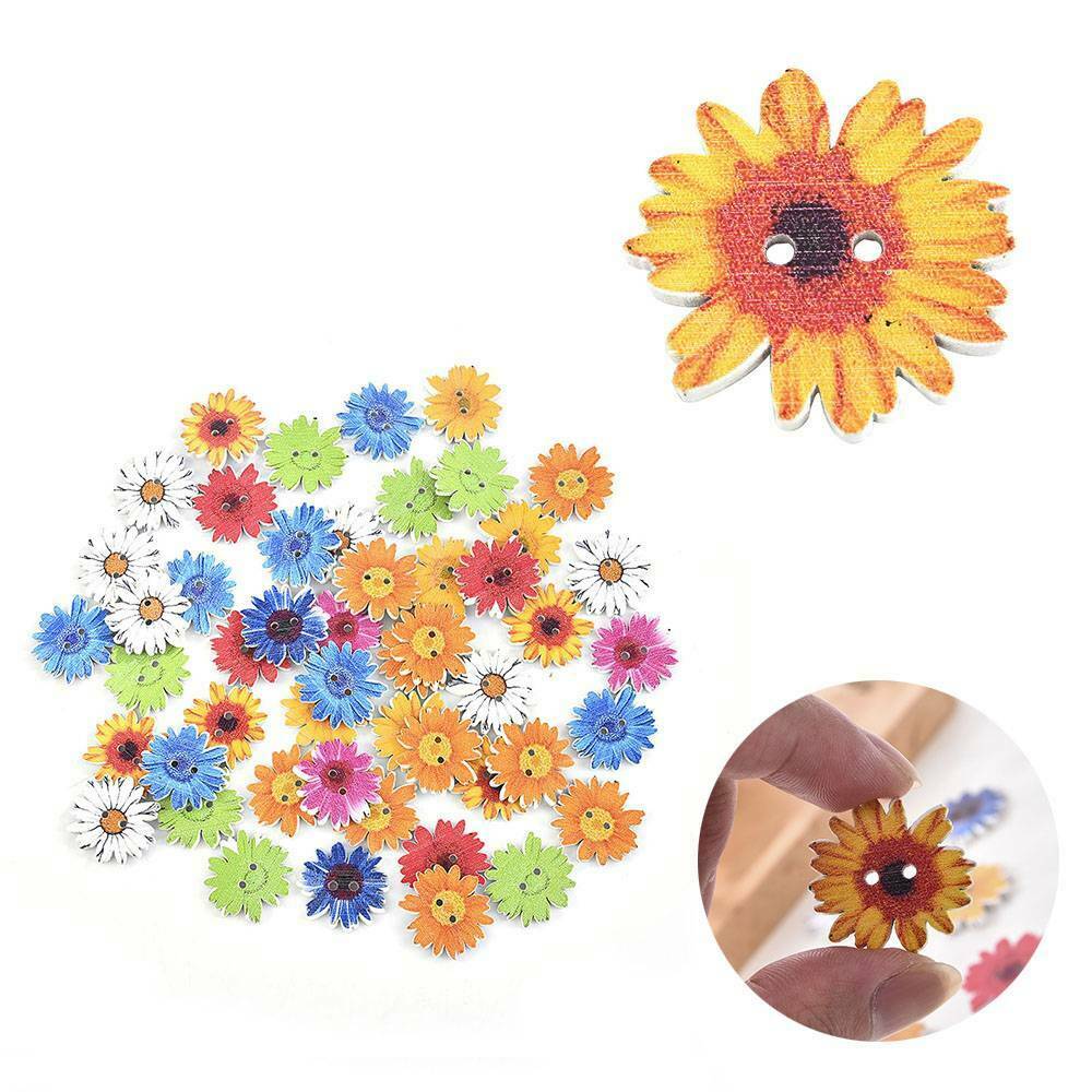 50Pcs Lot Wooden Buttons Sewing 2-holes Scrapbooking Button Crafts Flower Shape