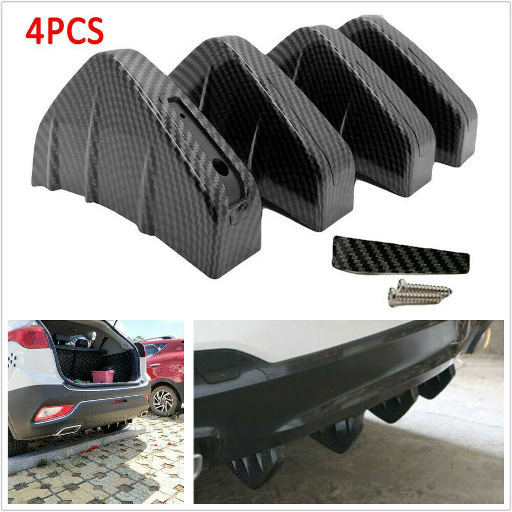 4pc Car Rear Bumper Lip Diffuser Shark Fins Splitter Carbon Fiber for Universal